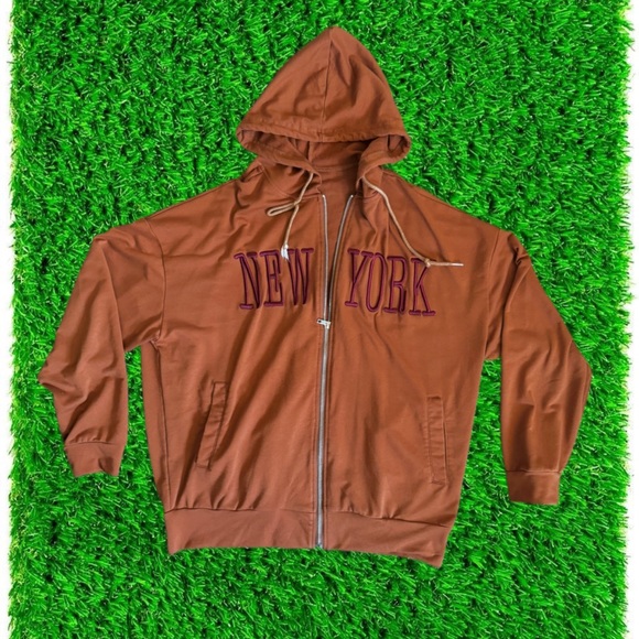 Men’s “New York” Brown Zip-Up Hoodie - Picture 1 of 4